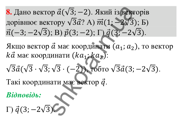 Завдання № 4 «Перевірте себе», завдання 8 Відповідь до завдання 8 «Перевірте себе» № 4 (с. 188) з геометрії для 9 класу (Мерзляк, 2026): Вектори