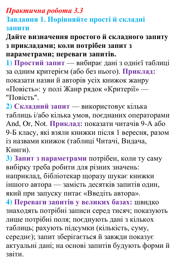 Відповідь до завдання 1 практичної роботи 3.3 з інформатики для 9 класу, Біос 2026: Запити