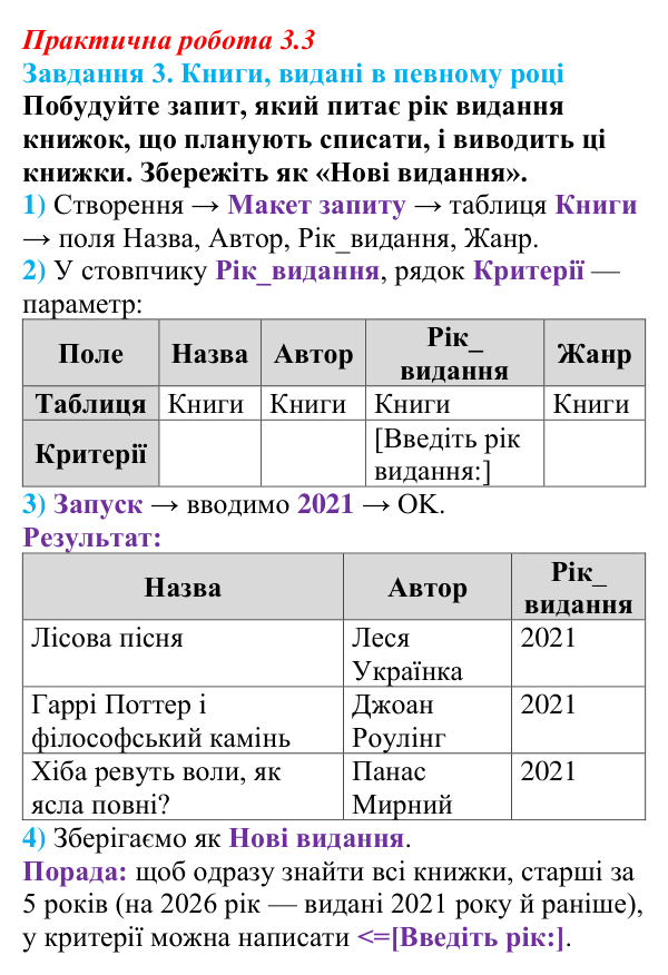 Відповідь до завдання 3 практичної роботи 3.3 з інформатики для 9 класу, Біос 2026: Запити