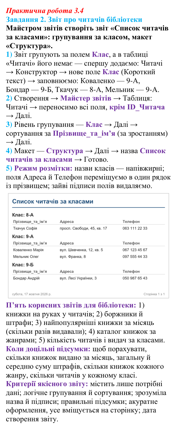 Відповідь до завдання 2 практичної роботи 3.4 з інформатики для 9 класу, Біос 2026: Звіти