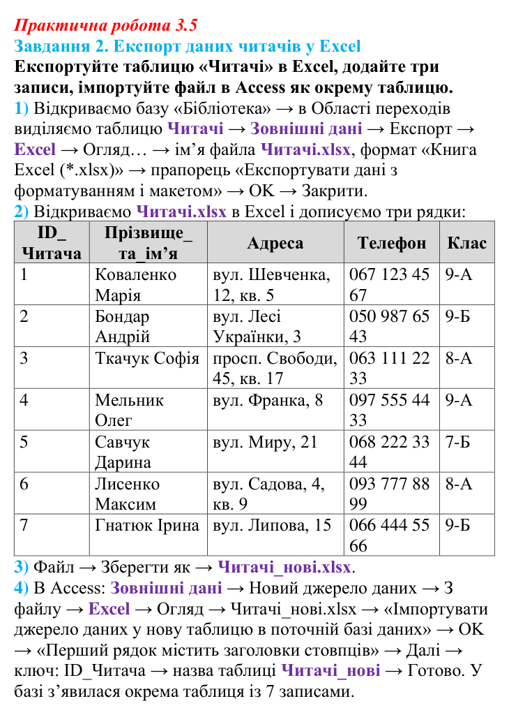 Відповідь до завдання 2 практичної роботи 3.5 з інформатики для 9 класу, Біос 2026: Імпорт та експорт даних