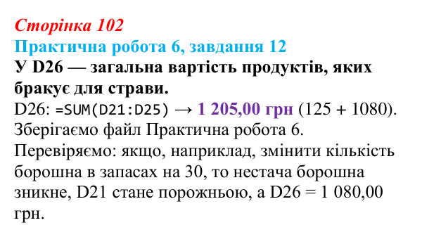 Відповідь до завдання 12 практичної роботи 6 (с. 102) з інформатики для 9 класу, Бондаренко 2026: Використання функцій...