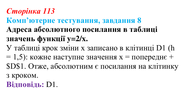 Відповідь до завдання 8 комп’ютерного тестування (с. 113) з інформатики для 9 класу, Бондаренко 2026: Діаграми та графіки