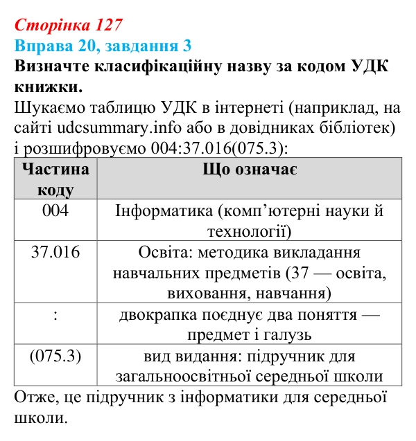 Відповідь до завдання 3 вправи 20 (с. 127) з інформатики для 9 класу, Бондаренко 2026: Реляційна база даних