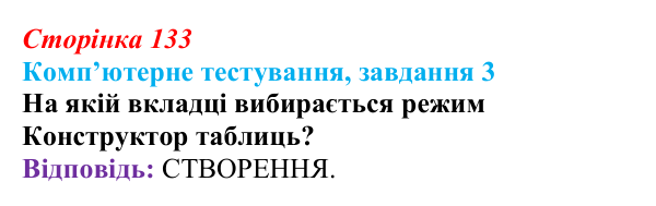 Відповідь до завдання 3 комп’ютерного тестування (с. 133) з інформатики для 9 класу, Бондаренко 2026: СКБД Microsoft Access