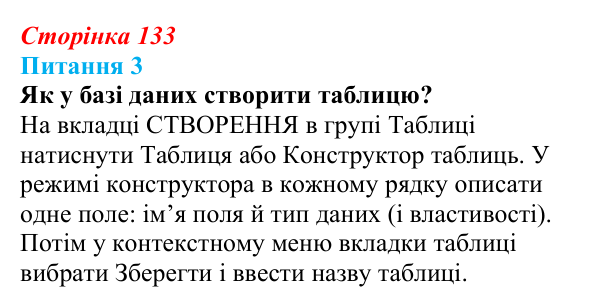 Відповідь до питання 3 (с. 133) з інформатики для 9 класу, Бондаренко 2026: СКБД Microsoft Access
