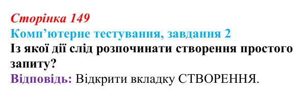 Відповідь до завдання 2 комп’ютерного тестування (с. 149) з інформатики для 9 класу, Бондаренко 2026: Запити