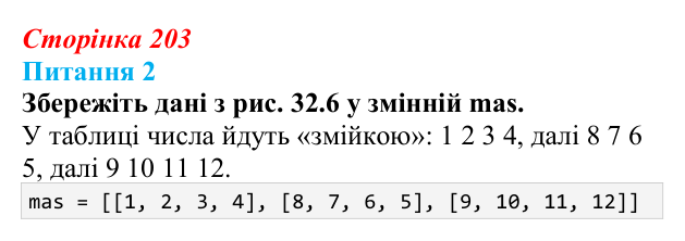 Відповідь до питання 2 (с. 203) з інформатики для 9 класу, Бондаренко 2026: Двовимірний масив. Вкладені списки