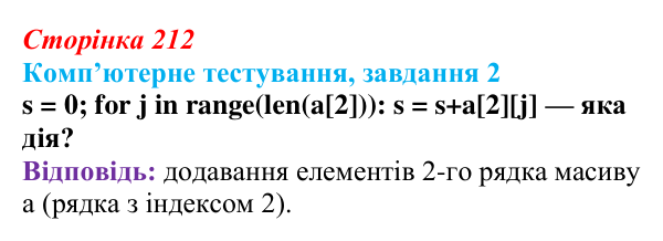 Відповідь до завдання 2 комп’ютерного тестування (с. 212) з інформатики для 9 класу, Бондаренко 2026: Опрацювання...