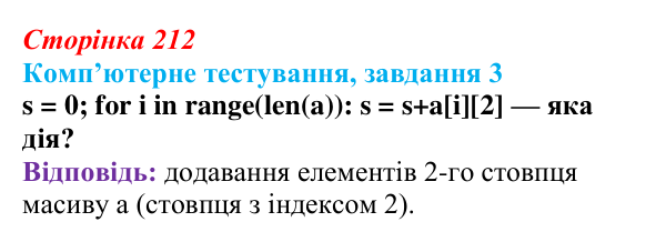 Відповідь до завдання 3 комп’ютерного тестування (с. 212) з інформатики для 9 класу, Бондаренко 2026: Опрацювання...