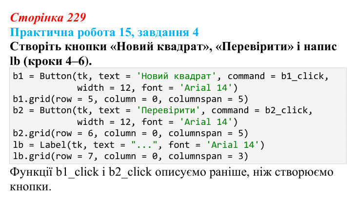 Відповідь до завдання 4 практичної роботи 15 (с. 229) з інформатики для 9 класу, Бондаренко 2026: Створення програми...