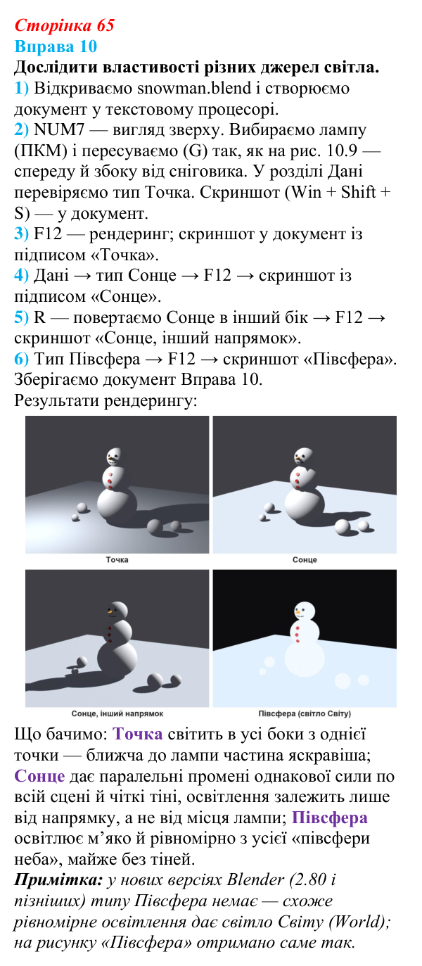 Відповідь до вправи 10 (с. 65) з інформатики для 9 класу, Бондаренко 2026: Матеріали та освітлення. Рендеринг
