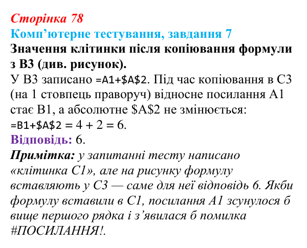 Відповідь до завдання 7 комп’ютерного тестування (с. 78) з інформатики для 9 класу, Бондаренко 2026: Типи посилань...
