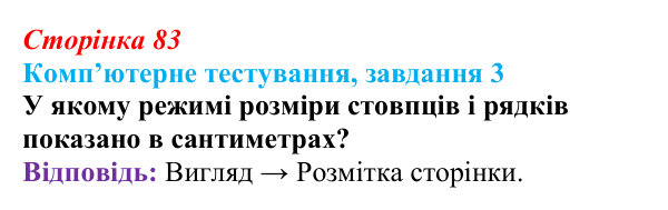 Відповідь до завдання 3 комп’ютерного тестування (с. 83) з інформатики для 9 класу, Бондаренко 2026: Параметри сторінки...