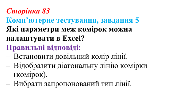 Відповідь до завдання 5 комп’ютерного тестування (с. 83) з інформатики для 9 класу, Бондаренко 2026: Параметри сторінки...