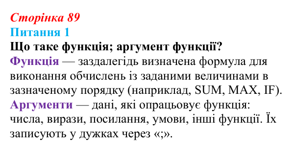 Відповідь до питання 1 (с. 89) з інформатики для 9 класу, Бондаренко 2026: Функції. Логічні функції