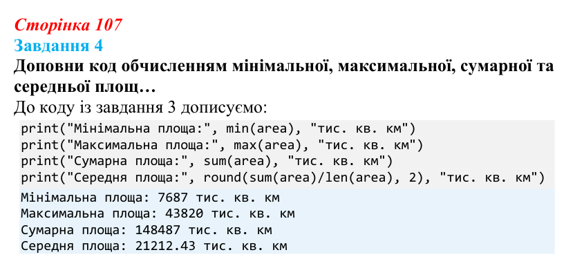 Відповідь до завдання 4 (с. 107) з інформатики для 9 класу, Коршунова 2026: Поняття списку в Python