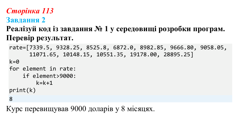 Відповідь до завдання 2 (с. 113) з інформатики для 9 класу, Коршунова 2026: Операції з елементами списку в Python