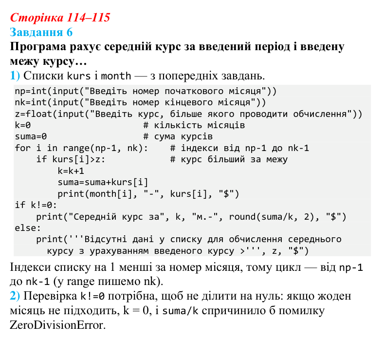 Відповідь до завдання 6 (с. 114–115) з інформатики для 9 класу, Коршунова 2026: Операції з елементами списку в Python