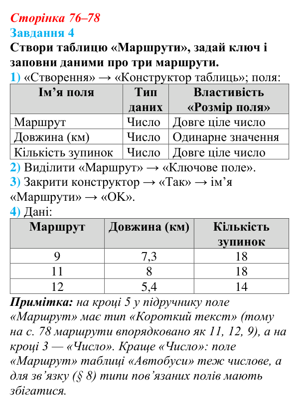 Відповідь до завдання 4 (с. 76–78) з інформатики для 9 класу, Коршунова 2026: Ознайомлення із СКБД Microsoft Access