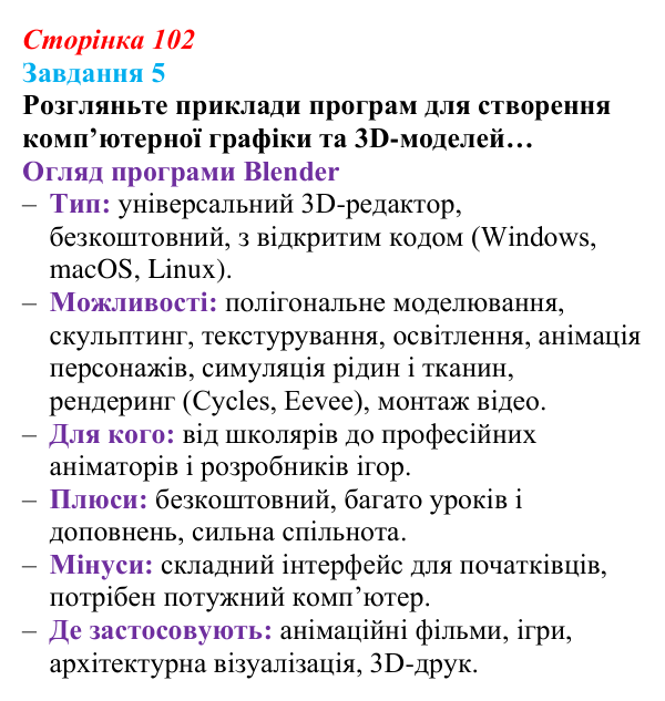 Сторінка 102, завдання 5 Відповідь до завдання 5 (с. 102) з інформатики для 9 класу, Морзе 2026: проєкт 8 «3D-архітектор»