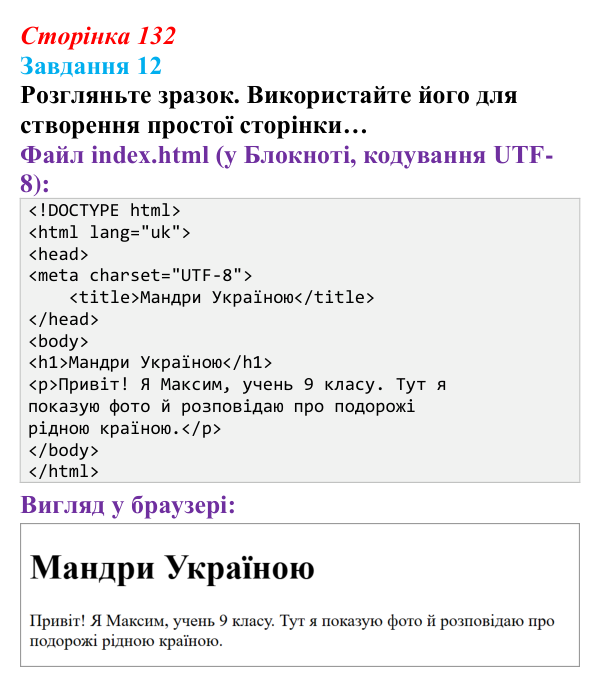 Відповідь до завдання 12 (с. 132) з інформатики для 9 класу, Морзе 2026: проєкт 9 «Вебдизайнер»
