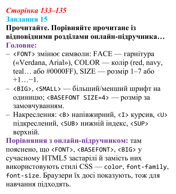Сторінка 133–135, завдання 15 Відповідь до завдання 15 (с. 133–135) з інформатики для 9 класу, Морзе 2026: проєкт 9 «Вебдизайнер»