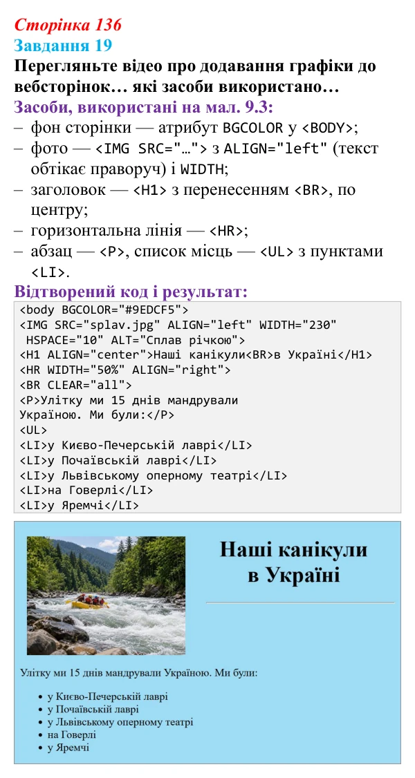 Відповідь до завдання 19 (с. 136) з інформатики для 9 класу, Морзе 2026: проєкт 9 «Вебдизайнер»