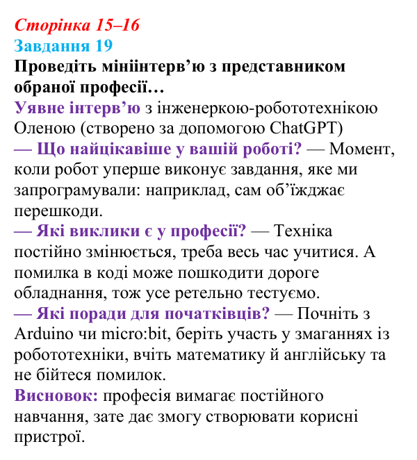 Сторінка 15–16, завдання 19 Відповідь до завдання 19 (с. 15–16) з інформатики для 9 класу, Морзе 2026: проєкт 1 «Моя майбутня професія»
