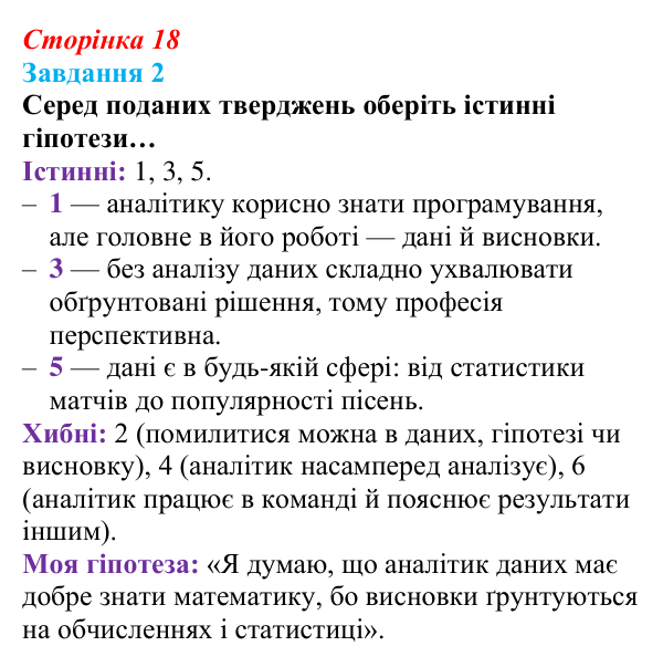 Сторінка 18, завдання 2 Відповідь до завдання 2 (с. 18) з інформатики для 9 класу, Морзе 2026: проєкт 2 «Аналітик даних»