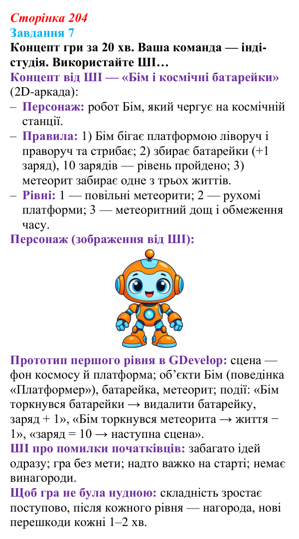 Сторінка 204, завдання 7 Відповідь до завдання 7 (с. 204) з інформатики для 9 класу, Морзе 2026: практикум «ШІ в ІТ-професіях»