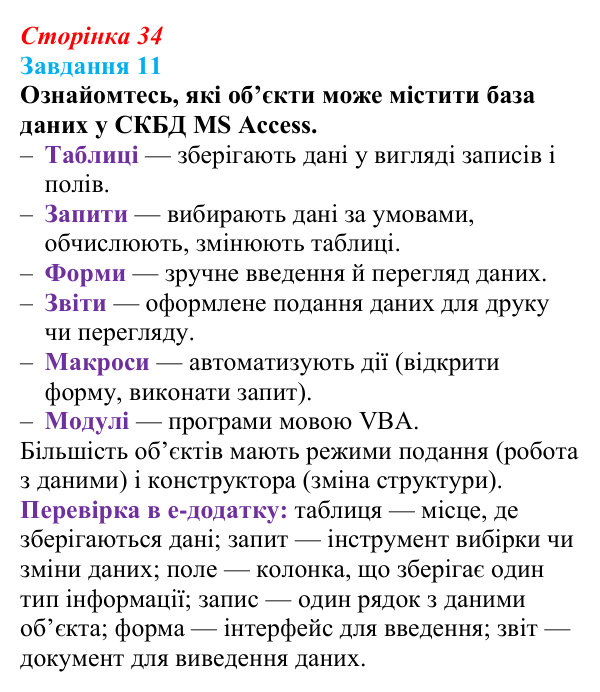 Сторінка 34, завдання 11 Відповідь до завдання 11 (с. 34) з інформатики для 9 класу, Морзе 2026: проєкт 3 «Адміністратор бази даних школи»