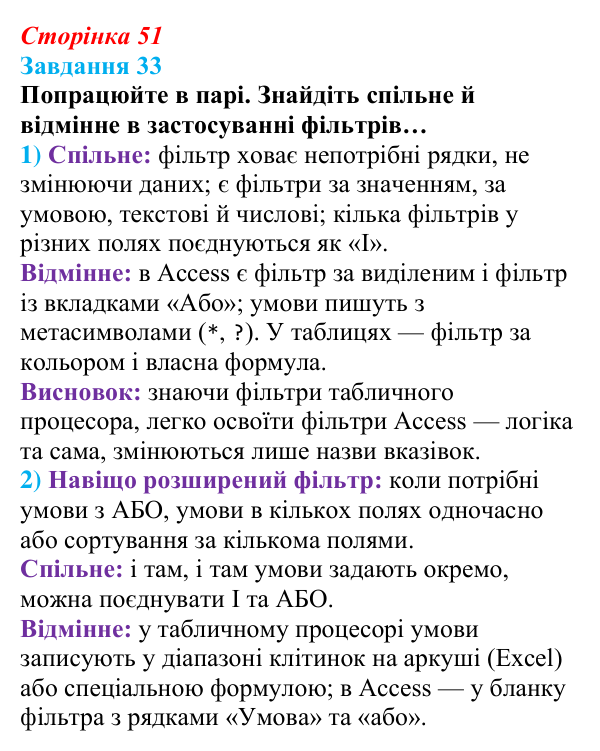 Сторінка 51, завдання 33 Відповідь до завдання 33 (с. 51) з інформатики для 9 класу, Морзе 2026: проєкт 3 «Адміністратор бази даних школи»