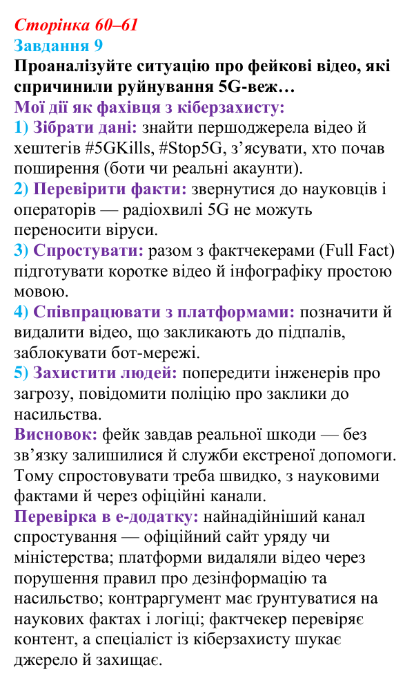 Сторінка 60–61, завдання 9 Відповідь до завдання 9 (с. 60–61) з інформатики для 9 класу, Морзе 2026: проєкт 4 «Спеціаліст із кіберзахисту»