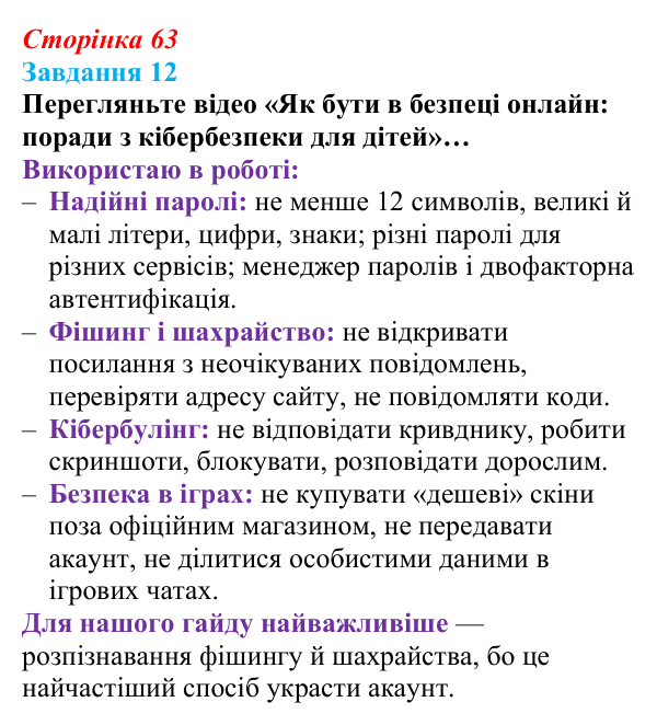 Сторінка 63, завдання 12 Відповідь до завдання 12 (с. 63) з інформатики для 9 класу, Морзе 2026: проєкт 4 «Спеціаліст із кіберзахисту»