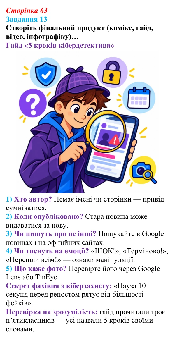Сторінка 63, завдання 13 Відповідь до завдання 13 (с. 63) з інформатики для 9 класу, Морзе 2026: проєкт 4 «Спеціаліст із кіберзахисту»