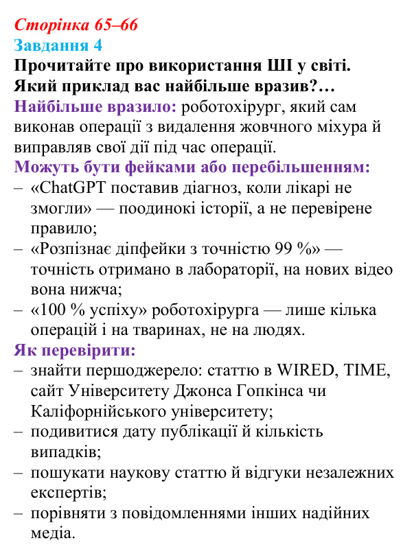 Сторінка 65–66, завдання 4 Відповідь до завдання 4 (с. 65–66) з інформатики для 9 класу, Морзе 2026: проєкт 5 «ШІ-фахівець»