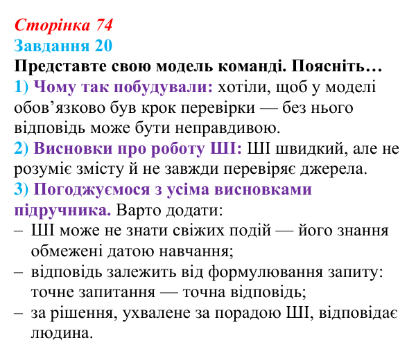 Сторінка 74, завдання 20 Відповідь до завдання 20 (с. 74) з інформатики для 9 класу, Морзе 2026: проєкт 5 «ШІ-фахівець»