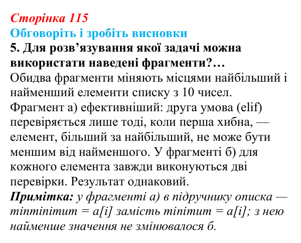Відповідь до завдання «Обговоріть і зробіть висновки», № 5 (с. 115) з інформатики для 9 класу, Ривкінд 2026: Опрацювання...