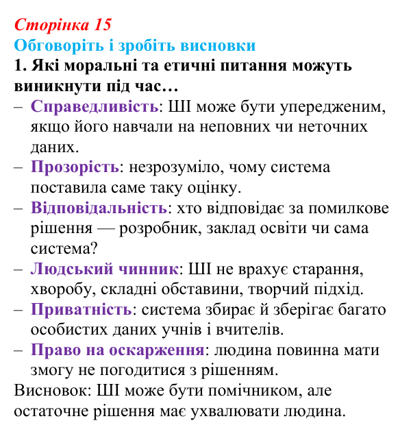 Відповідь до завдання «Обговоріть і зробіть висновки», № 1 (с. 15) з інформатики для 9 класу, Ривкінд 2026: Інформаційні...