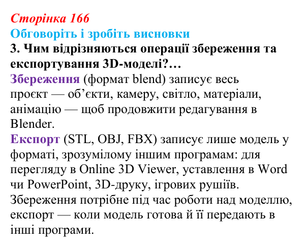 Сторінка 166, обговоріть 3 Відповідь до завдання «Обговоріть і зробіть висновки», № 3 (с. 166) з інформатики для 9 класу, Ривкінд 2026: Редактор...
