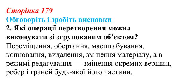 Відповідь до завдання «Обговоріть і зробіть висновки», № 2 (с. 179) з інформатики для 9 класу, Ривкінд 2026: Редагування...