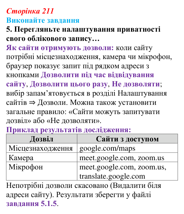 Відповідь до завдання 5 (с. 211) з інформатики для 9 класу, Ривкінд 2026: Інформаційні загрози. Інформаційна безпека...