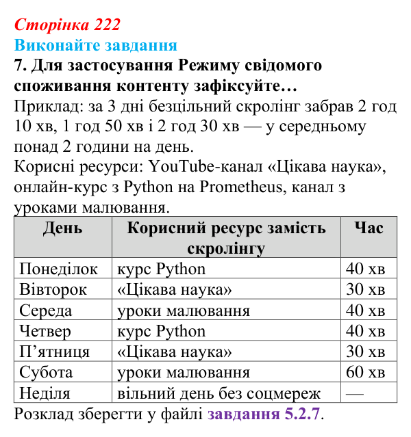 Сторінка 222, завдання 7 Відповідь до завдання 7 (с. 222) з інформатики для 9 класу, Ривкінд 2026: Захист персональних даних. Права людини...