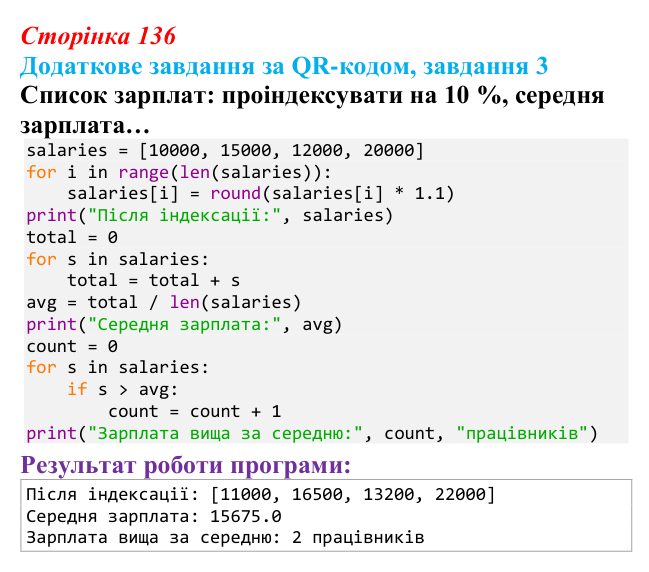 Відповідь до додаткового завдання 3 (с. 136) з інформатики для 9 класу, Тріщук 2026: Ітерація списком: цикл for...