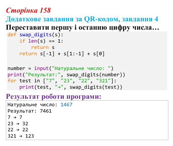 Відповідь до додаткового завдання 4 (с. 158) з інформатики для 9 класу, Тріщук 2026: Рядки: оголошення, методи, індексація