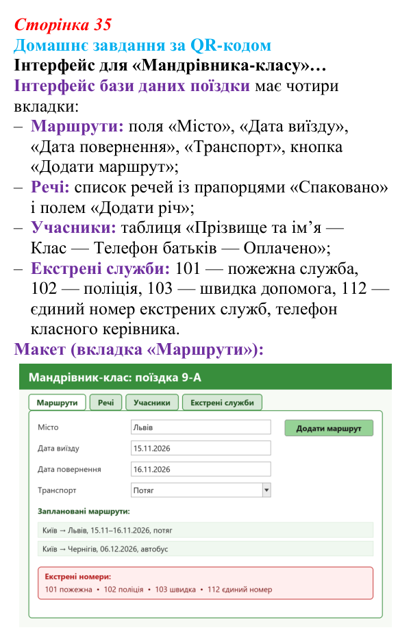 Відповідь до домашнього завдання (с. 35) з інформатики для 9 класу, Тріщук 2026: Інтерфейс готової БД. Можливості...