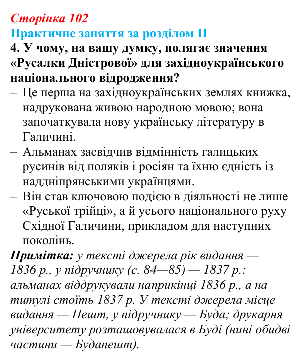 Відповідь: практичне заняття за розділом II, джерело, завдання 4 (с. 102) з історії України для 9 класу, Галімов 2026