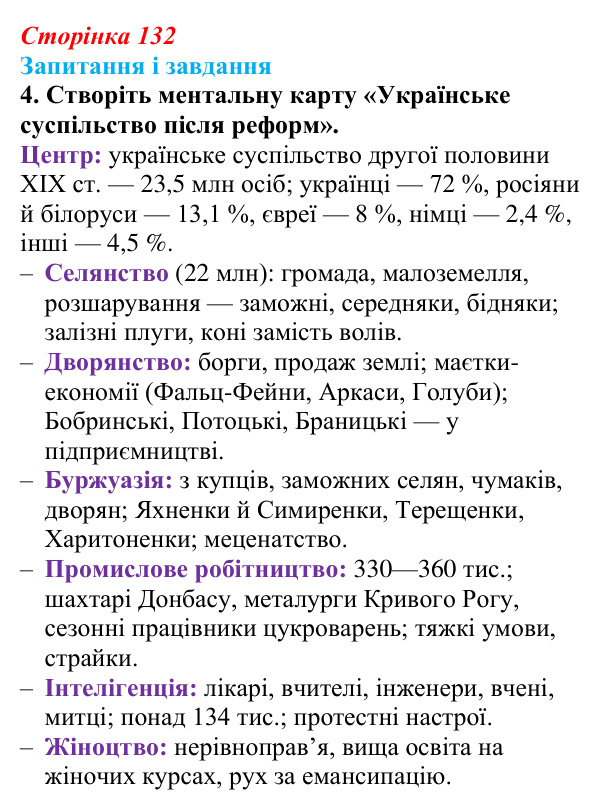 Відповідь до завдання 4 § 18 (с. 132) з історії України для 9 класу, Галімов 2026: Населення українських земель...