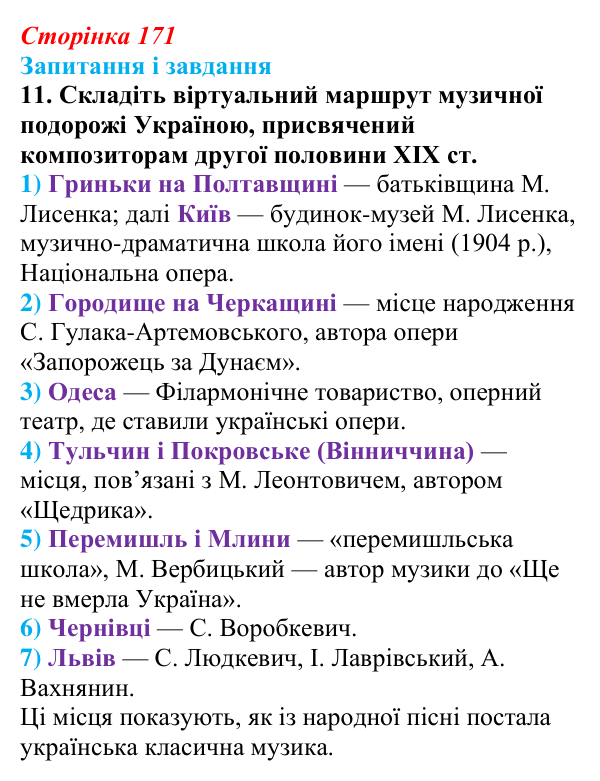 Відповідь до завдання 11 § 23 (с. 171) з історії України для 9 класу, Галімов 2026: Українська література та мистецтво...